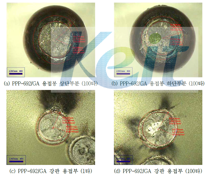 PPP-692/GA 용접봉과 GA 용접 후 optical microscope 사진