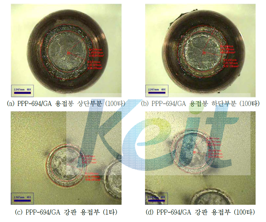 PPP-694/GA 용접봉과 GA 용접 후 optical microscope 사진