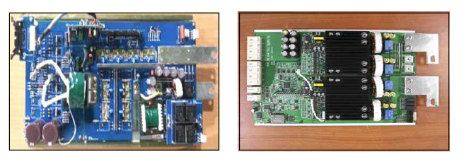 양방향 DC/DC 2차년도 개발품(좌) 및 3차년도 개선품(우)