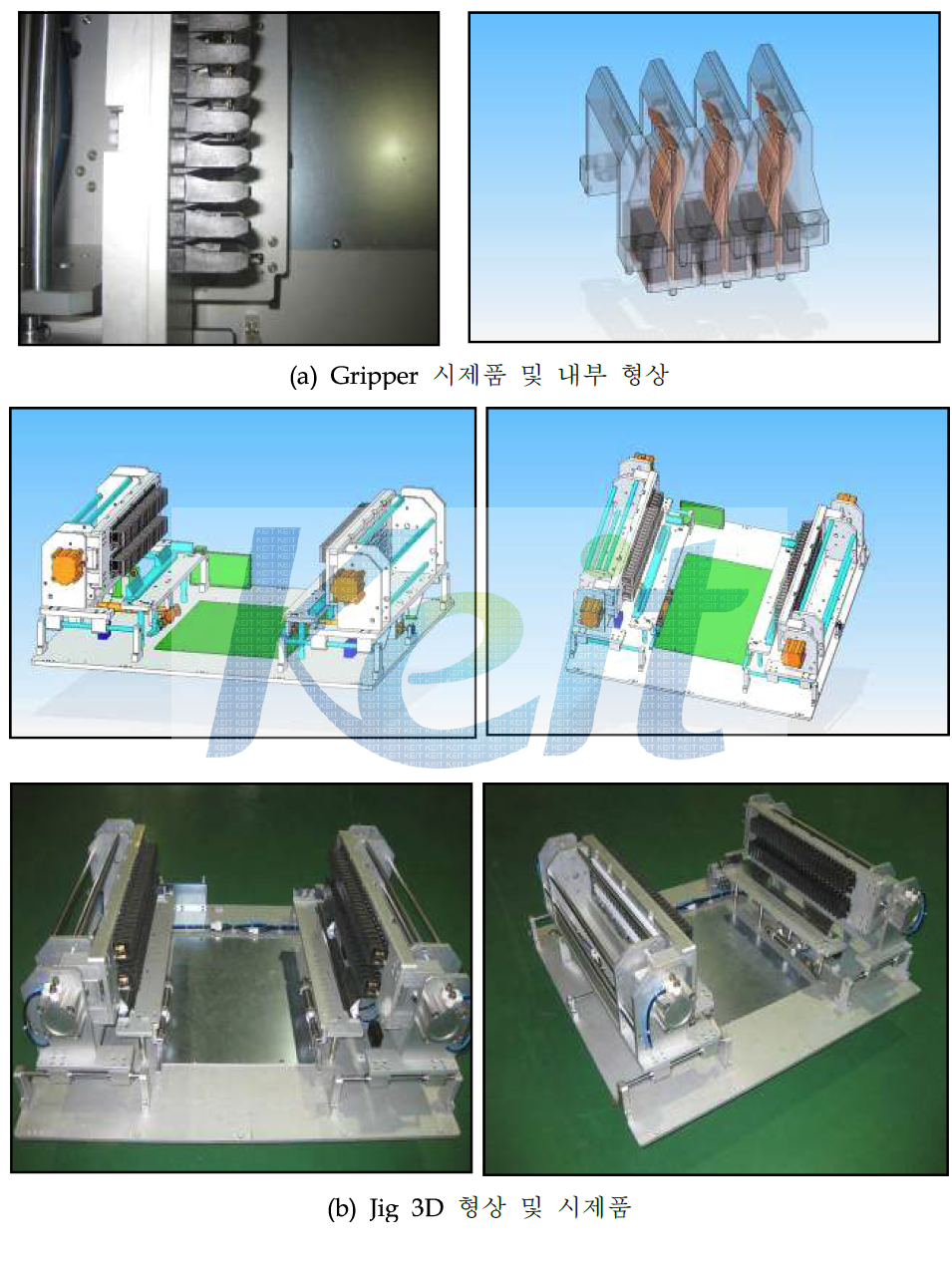 Gripper 및 Jig의 3D 형상과 제작된 시제품