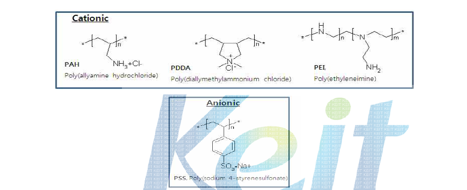 고분자 전해질 종류 및 구조.