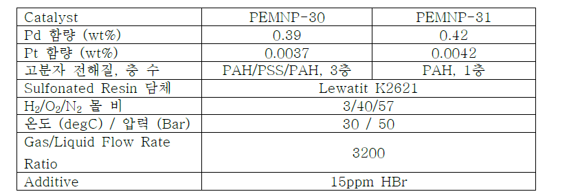 PEMNP-30, 31 촉매 조성 및 반응 조건