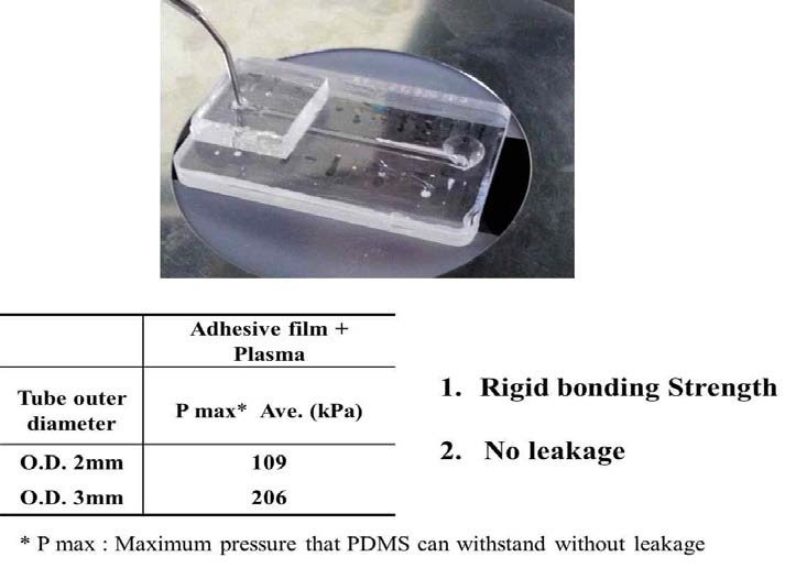 P max & leakage examination of PDMS based connection