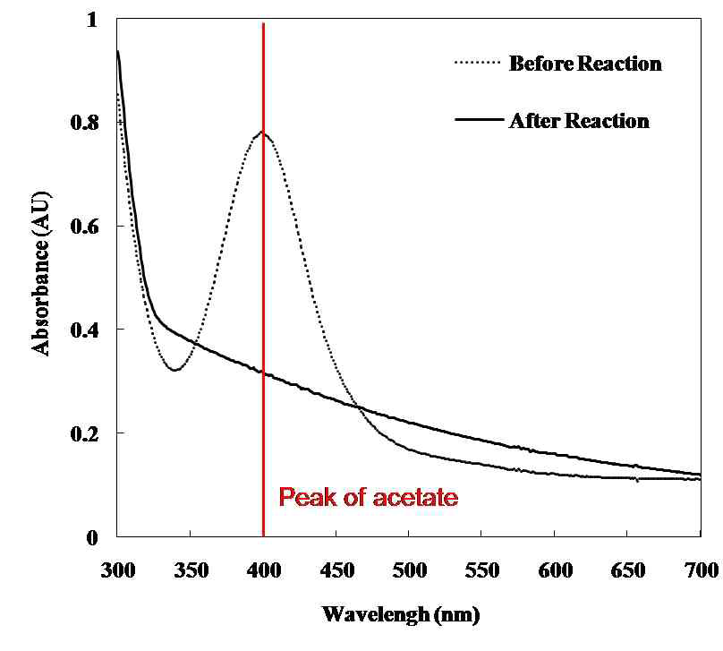 UV absorbance 분석을 통한 반응 유무의 확인