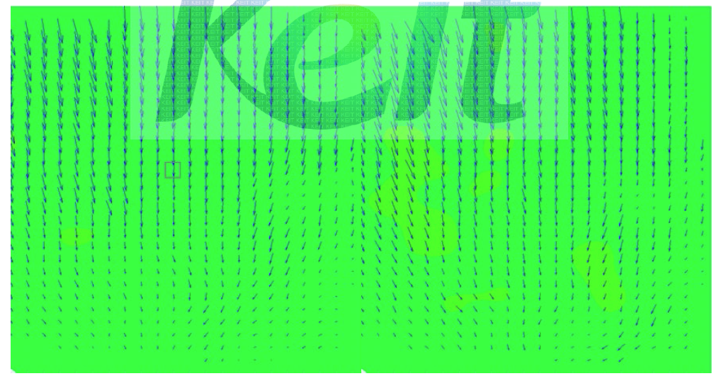 (좌) t=0.882초 (우) t=2.058초에서의 3D-속도벡터장