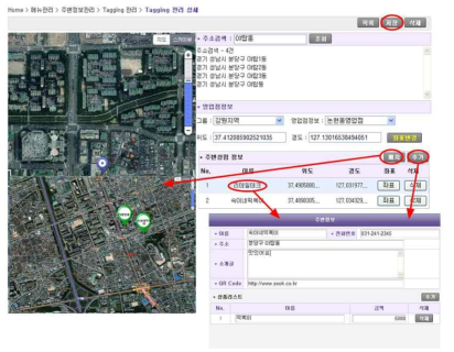 주변정보 Tagging 관리 화면