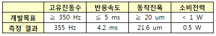 개발목표 및 측정결과