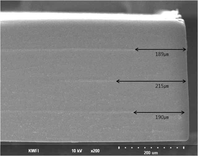 SEM image showing the cross section of sintered multi-layer device, designed with stacking the dielectric sheet