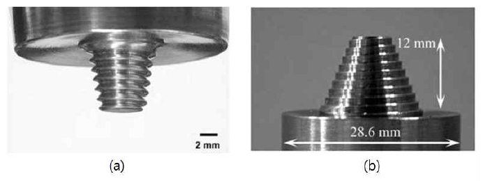 원뿔대 툴 핀의 종류, (a)truncated cone pin, (b) stepped spiral pin