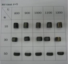 압축비에 따른 미세조직 변화 관찰 시편 (strain rate = 5 s-1)