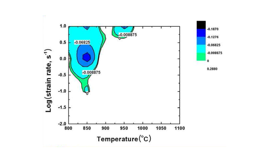 Cast TiNi합금의 0.9 변형량에 대한 instability map