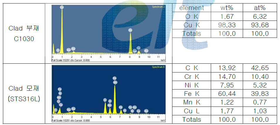 1000℃, 15분 sample의 EDS 분석결과.