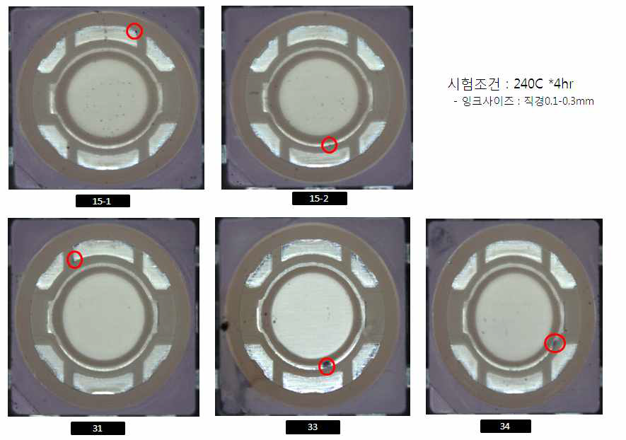 프레임과 사출물 경계부에서의 잉크 침투 현상