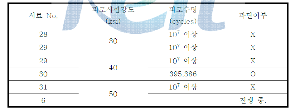 상온피로시험 평가 결과 도표