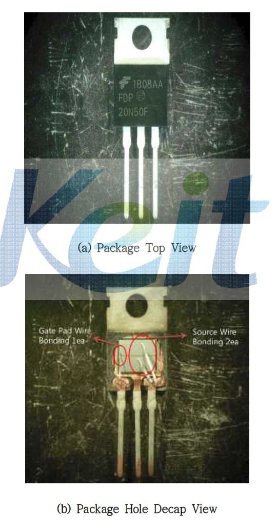 A社(미국)의 고전압 Fast Recovery Power MOSFET(500V/20A) 제품 Package외관 & Package Hole Decap Top View