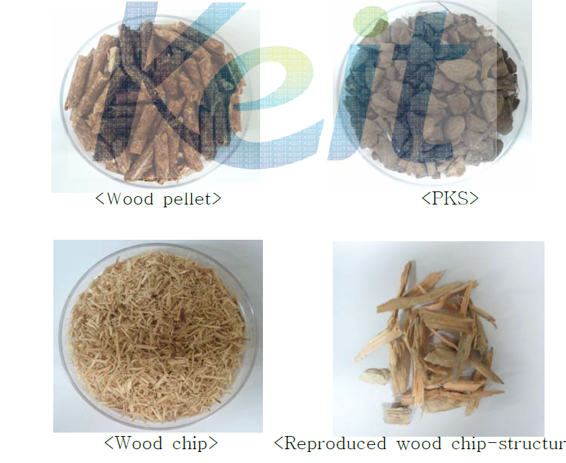 Images of wood pellet, PKS, and wood chip