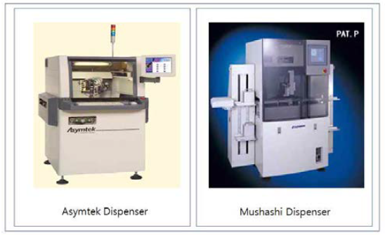 Asymtek Dispenser (좌), Mushashi Dispenser (우)
