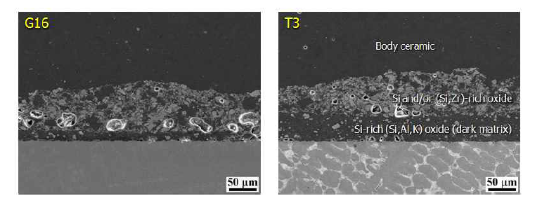 금속-세라믹 접합강도 시험편에서 세라믹 층의 기공 분포.