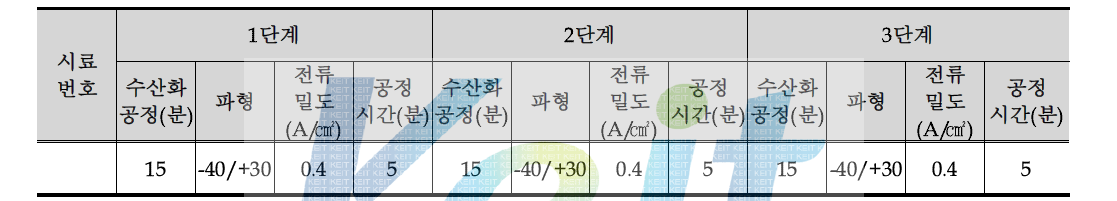 다단계 PEO 공정 조건표