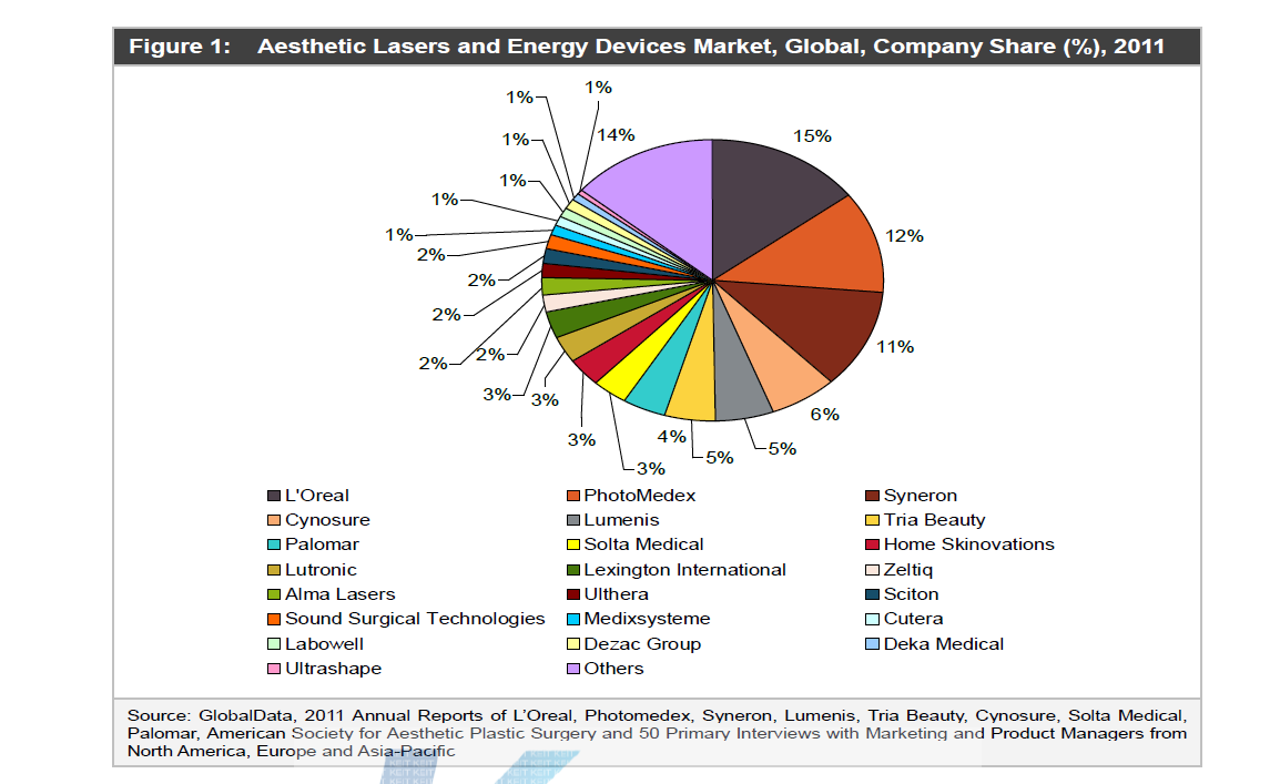 해외 피부 레이저 에너지 기기의 기업 점유율 (%), 2011