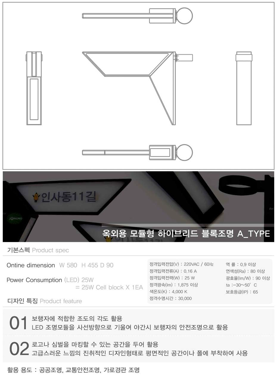 옥외용 모듈형 하이브리드 블록조명 A 기본개요