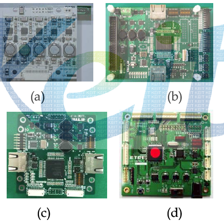 (a) RGB PWM 구동 Driver 모듈, (b) 다채널 LED PWM 제어 모듈, (c) 조명 제어용 다채널 통신 모듈, (d) 디지털 라이팅 모듈간 다채널 통신제어 송수신기