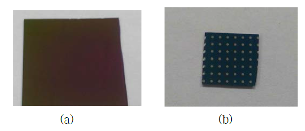 Cat-CVD 방법으로 100℃에서 증착한 실리콘 질화물 박막 : (a) 600 nm-thick layer on silicon wafer (FTIR spectrum 분석용), (b) Metal-Insulator-Semiconductor 구조를 갖는 SiNx 박막 시료 (전기적 특성 평가용)