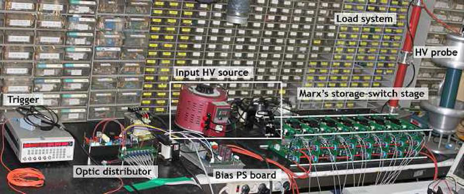 The prototype Marx generator with 8 stages.