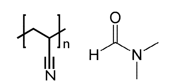 Polyacrylonitrile(PAN) (좌), Dimethylformamide(DMF) (우)의 분자식