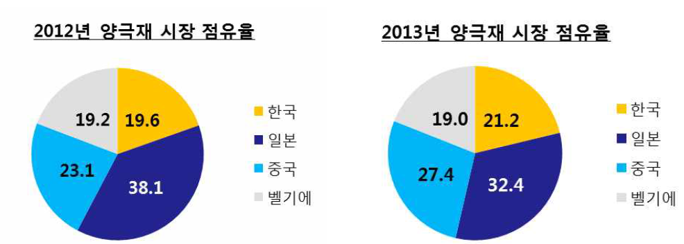 양극재 시장 점유율 변화 추이(2012~2013)