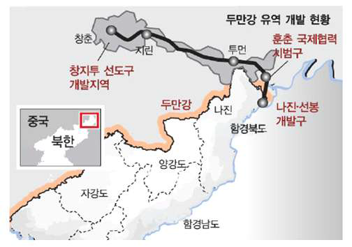 창지투 개발계획의 주요 지역 ( 중(中) 새로운 경제 중심지로 부상하는 지린성, 아주경제, 2012.6.18.)