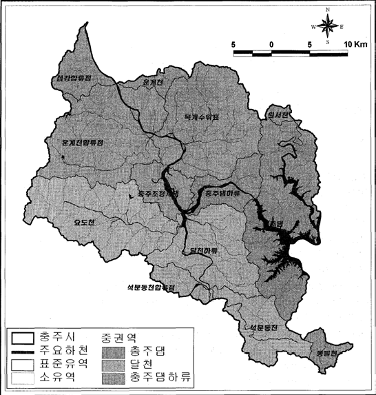 충주지역 지표수유역 분포