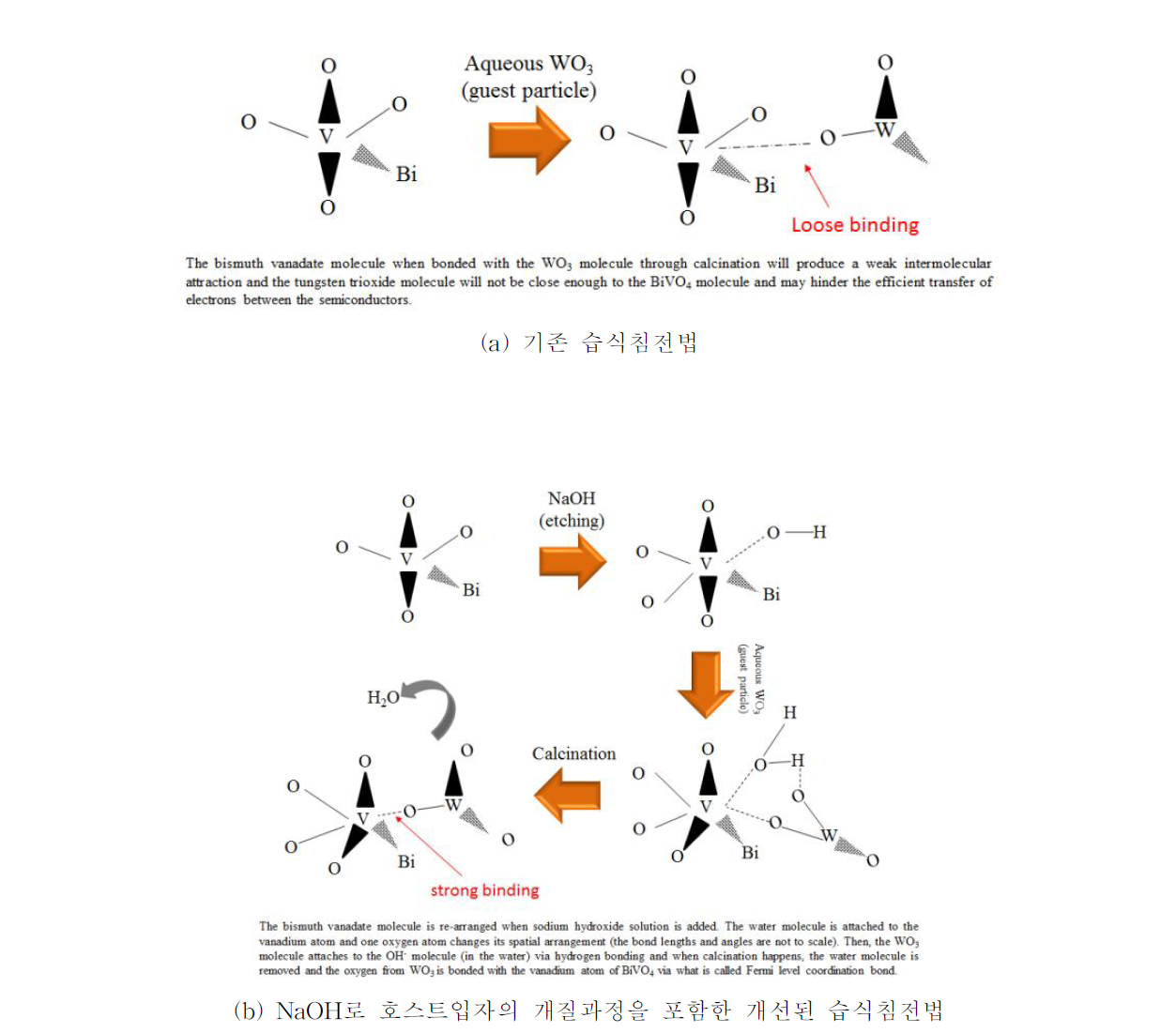 복합광촉매 합성시 호스트 및 게스트입자 결합 과정 비교
