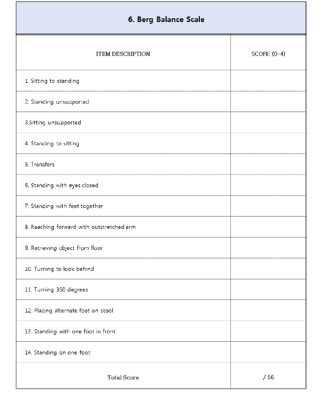 Berg Balance Scale