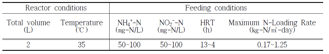 2단식 Anammox 질소제거 반응조 운전 조건