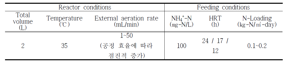 1단식 Anammox 질소제거 반응조 운전 조건