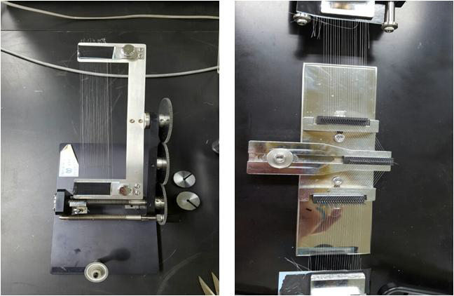 원사의 마찰시험장치 및 실험진행 사진.