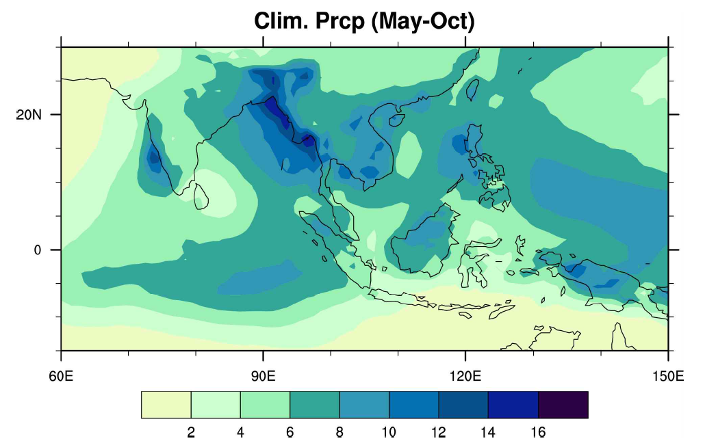 Climatology of precipitation for MJJASO during 1997-2010.