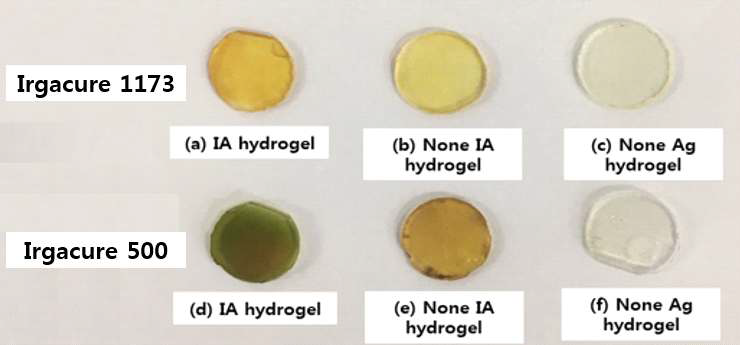 광 개시제 종류별 PEGDA 하이드로겔 사진