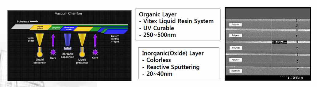 Vitex社 Thin film Encapsulation 공정 진행도 및 구조