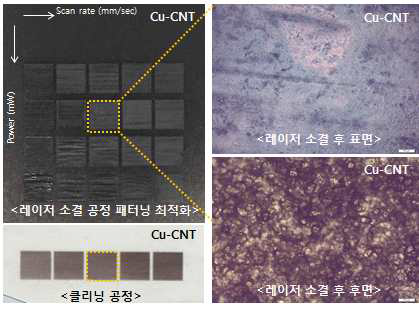 초음파 스프레이 젯팅 코팅 기술과 레이저 소결 공정으로 형성된 카본-구리 복합체 소재 미세구조 이미지