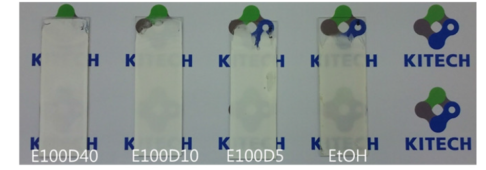 물과 Ethanol로 구성된 polar protic solvent 조성 비 조절에 따른 cPI 필 름의 광산란 특성 제어 결과