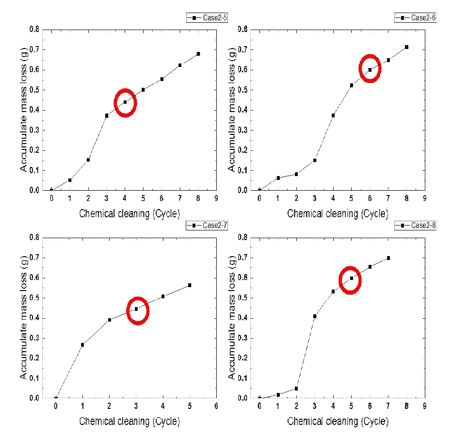 Case 2 각 시편별 mass loss 측정 그래프