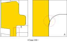 플랜지형 리액션 샤프트의 설계변수 Case 별 성형해석 결과 : 소재 겹침 결함 발생