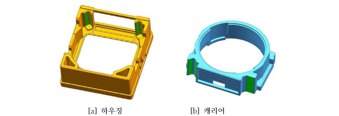 하우징 및 캐리어 3D CAD 도면 형상 (초록색 부위 : 볼 롤링면 )