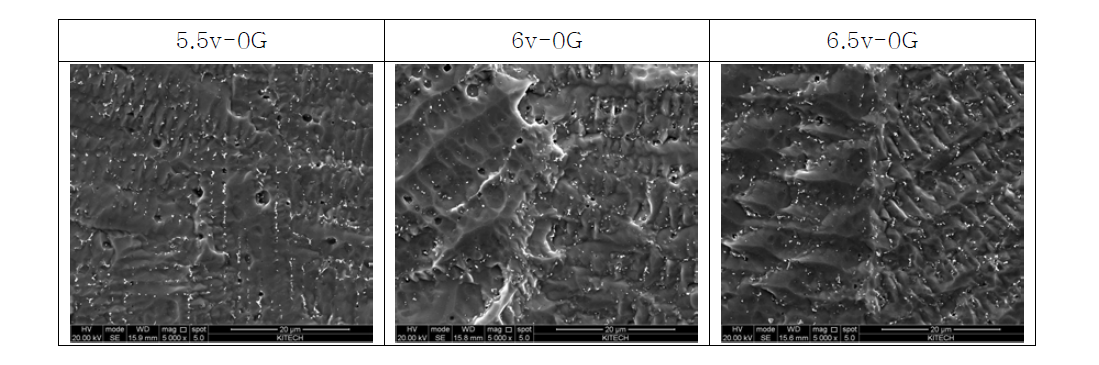 SEM images of fusion zone with various welding condition