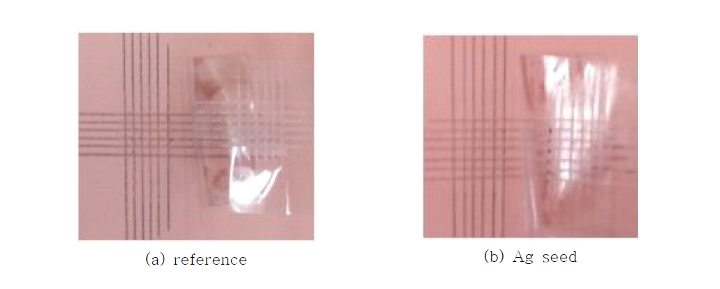 테이핑 실험; (a) Pd seed, (b) Ag seed