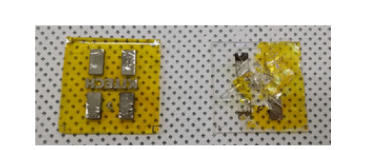 Glass 기판위에 100 ㎛ PDMS를 만들고 OLED 소자 제작 완료 후 delamination 결과