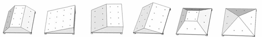 인공 암벽 굴곡표현을 위한 단일모듈 유형 6가지