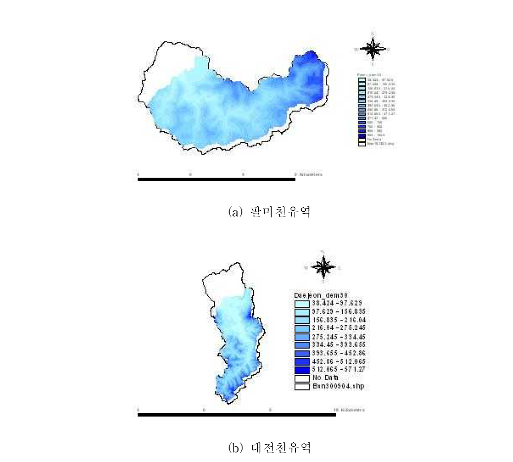 각 유역의 DEM